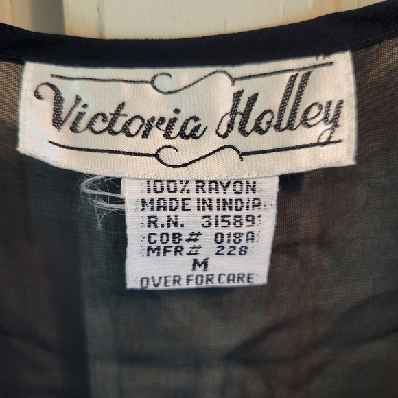 Vintage Victoria Holley Navy White Embroidered Sheer Mesh Duster Dress - Picture 6 of 7